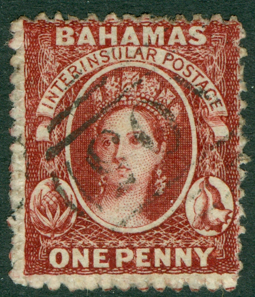 SG 16 Bahamas 1862. 1d lake, perf 13. Very fine used CAT £170