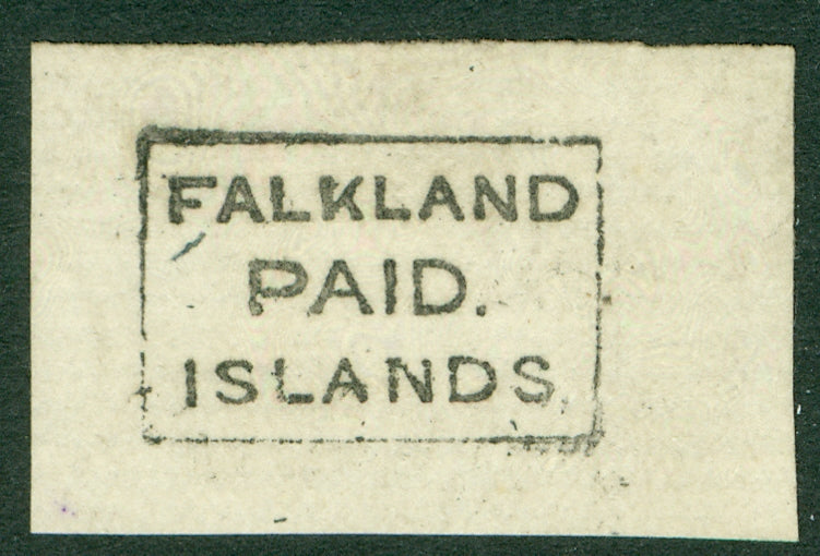 SG FR1 Falklands 1869 ‘black frank’. A very fine strike on white laid paper