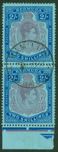 SG 116f Bermuda 2/- perf 13, reddish purple & blue/pale blue, vertical pair. Very fine used with a singleBermuda, Hamilton CDS CAT £84
