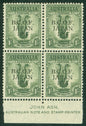 SG J4 B.C.O.F. 1946-47. 1/- grey-green marginal block of 4. Fine mint, lower stamps being unmounted CAT £80
