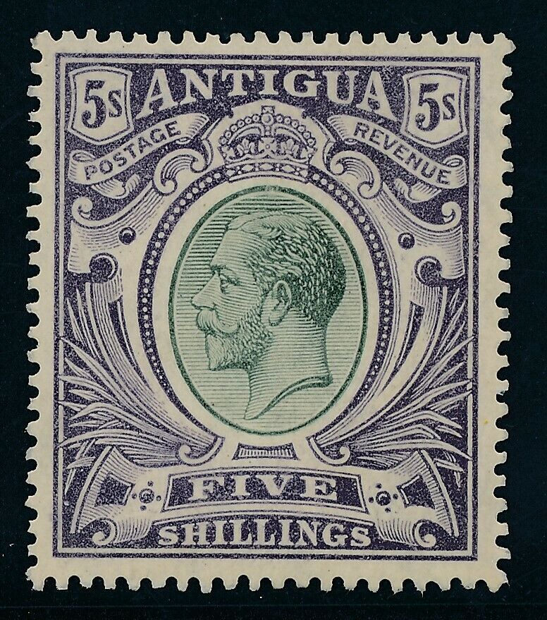 SG 51 Antigua 1913 5/- grey green & Violet. Fine unmounted mint CAT £95