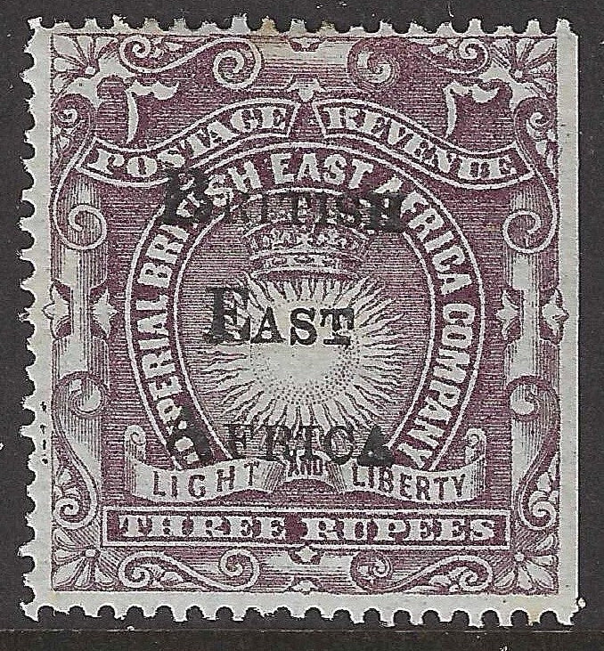 SG 45 British East Africa 1895. 3r slate purple. A fine fresh mounted mint example. CAT £275