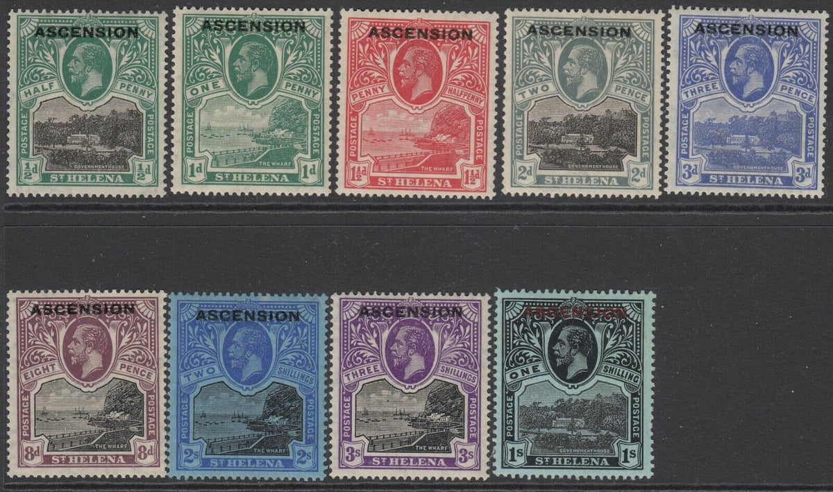SG 1-8 Ascension 1922 ½d - 1/- Set of 9 values. lightly mounted mint CAT £325