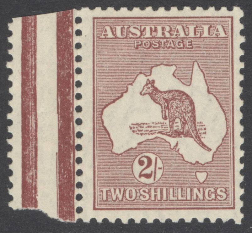 SG 110 Australia 1929-30. 2/- maroon. A fine fresh very lightly mounted mint marginal example CAT £150