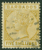 SG 103 Barbados 1882-86. 5/- bistre. Very fine used CAT £300