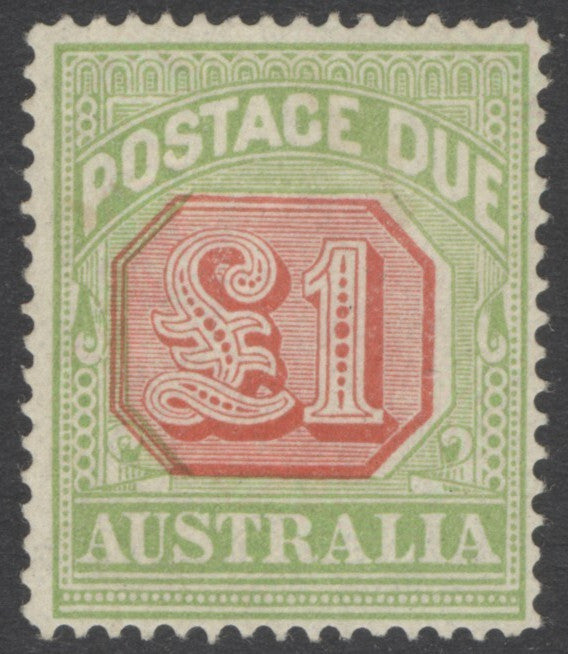 SG O87 Australia 1913-23. £1 scarlet & pale yellow-green, perf 14. A fine fresh very lightly mounted mint example CAT £1700