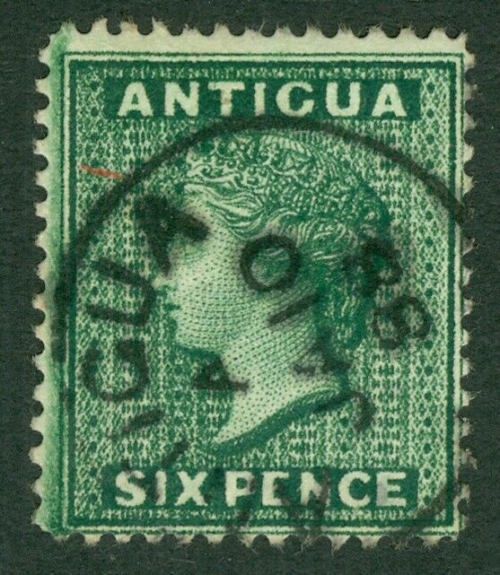 SG 29 Antigua 1884-87 6d deep green. Very fine used Antigua CDS, Jan 10th 1888 CAT £120