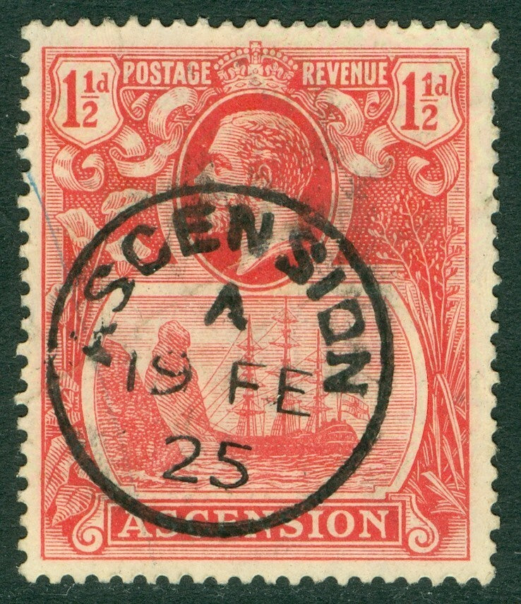 SG 12 Ascension 1922. 1½d rose-red. Very fine used with an Ascension 19th Feb 1925 CDS CAT £48