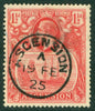 SG 12 Ascension 1922. 1½d rose-red. Very fine used with an Ascension 19th Feb 1925 CDS CAT £48