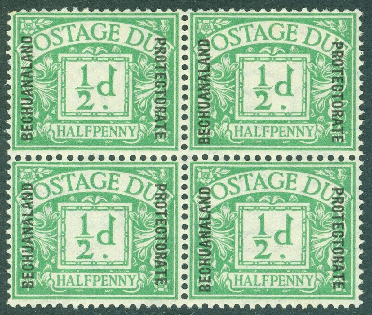 SG D1 Bechuanaland 1926. ½d emerald-green. Postage due block of 4. Fine unmounted mint CAT £76