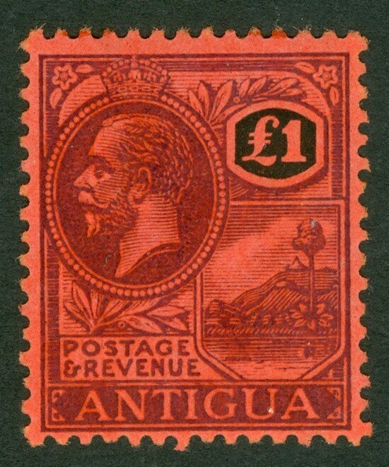 SG 61 Antigua 1921-29. £1 purple & black/red. A pristine very lightly mounted mint example