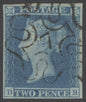 SG 14f 1841 2d blue plate 3 lettered DB. Very fine used with a crisply struck ‘7’ in Maltese cross. 4 good margins