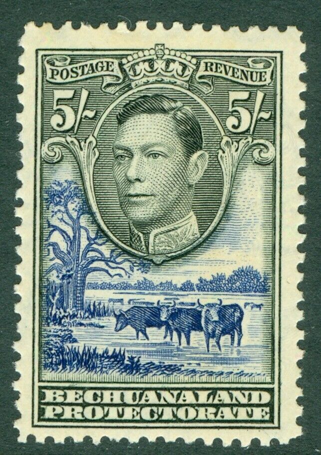 SG 127 Bechuanaland Protectorate 1938. 5/- black & deep ultramarine. Unmounted mint CAT £48