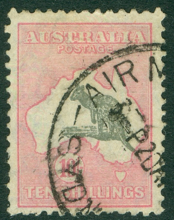 SG 136 Australia 1931-36. 10/- grey & pink. Fine used CAT £160