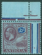 SG 77 Antigua 1921-24. 2/- purple & blue/blue. Unmounted mint corner marginal example (hinged in margin)