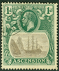 SG 11c Ascension 1924 1d grey-black & deep blue green. Variety cleft rock. Very fine used CAT £275