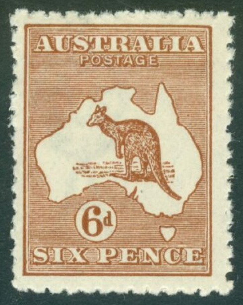 SG 73 Australia 1924-25. 6d chestnut. Very lightly mounted mint CAT £28