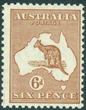 SG 107 Australia 1929-30. 6d chestnut. A pristine very lightly mounted mint example