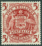 SG 224ab Australia 1948. 5/- claret on thin paper. Fine unmounted mint CAT £120
