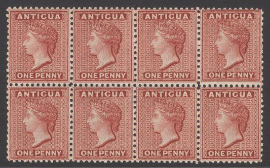 SG 24 Antigua 1884. 1d carmine-red block of 8. Fine unmounted mint CAT £480