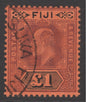 SG 124 Fiji 1906-12. £1 purple & black. Very fine used part CDS CAT £275