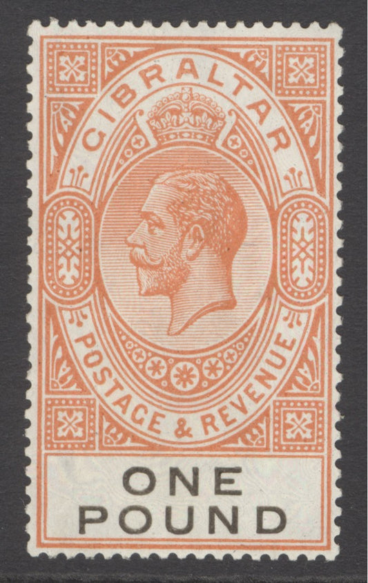SG 107 Gibraltar 1925-32. £1 red-orange & black. A fine unmounted mint example CAT £190