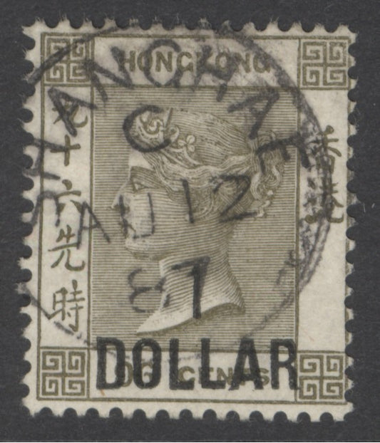 SG 42 Hong Kong 1885. $1 on 96c grey-olive. Very fine used with a Shanghae CDS, Aug 12th 1897 CAT £100