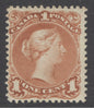 SG 47 Canada 1868-90. 1c red-brown. A fine fresh very lightly mounted mint example. Scarce in this quality CAT £750
