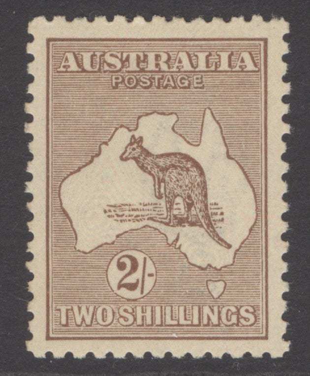SG 41 Australia 1915-27. 2/- brown, watermark 6, die 2, perf 12. A fine fresh lightly mounted mint example. Good colour & well centred CAT £300