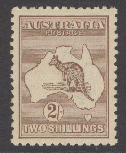 SG 41 Australia 1915-27. 2/- brown, watermark 6, die 2, perf 12. A fine fresh lightly mounted mint example. Good colour & well centred CAT £300