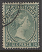 SG 3 Falklands 1878-79. 6d blue-green. Very fine used part CDS, leaves Queens profile clear CAT £85