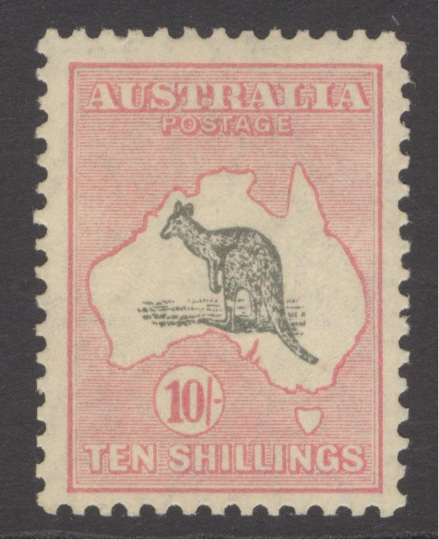 SG 112 Australia 1929-30. 10/- grey & pink, watermark 7. A fine fresh mounted mint example. Well centred & good colours CAT £500
