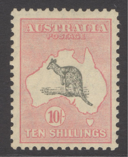 SG 112 Australia 1929-30. 10/- grey & pink, watermark 7. A fine fresh mounted mint example. Well centred & good colours CAT £500