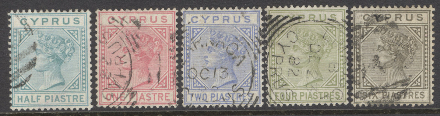SG 11-15 Cyprus 1881. ½pi-6pi watermark crown CC. Fine to very fine used set CAT £960