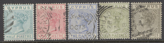 SG 11-15 Cyprus 1881. ½pi-6pi watermark crown CC. Fine to very fine used set CAT £960