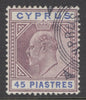 SG 59 Cyprus 1902-04. 45pi dull purple & ultramarine. Superb used, part Cyprus ‘box’ CDS, leaves Kings profile clear CAT £500