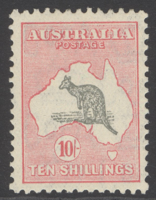 SG 136 Australia 1931-36. 10/- grey & pink, perf 12, die 2 (watermark 15.  A fine fresh mounted mint example. Well centred & good colour CAT £450