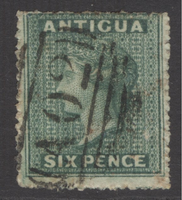 SG 8 Antigua 1863-67. 6d green. Fine used ‘A02’ St Johns obliterator