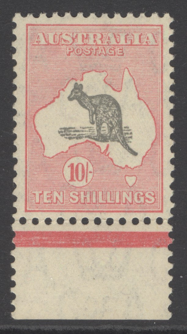 SG 136 Australia 1931-36. 10/- grey & pink. Very lightly mounted mint marginal example. Good colours & well centred CAT £450