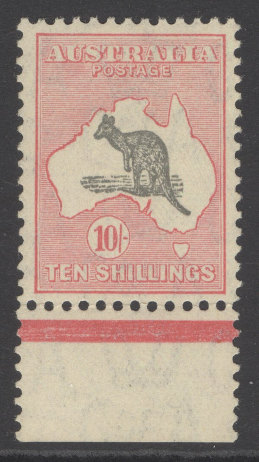 SG 136 Australia 1931-36. 10/- grey & pink. Very lightly mounted mint marginal example. Good colours & well centred CAT £450