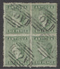 SG 10 Antigua 1863-67. 6d yellow-green block of 4. Very fine used with a ‘A02’ St Johns obliterators CAT £440. RPS cert