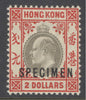 SG 73 Hong Kong 1903. $2 slate & scarlet, overprinted specimen. Lightly mounted mint