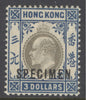 SG 74 Hong Kong 1903. $3 slate & dull blue, overprinted specimen. Very lightly mounted mint