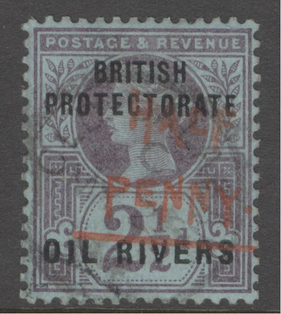 SG 31 Niger Coast Protectorate 1893. ½d on 2½d purple on blue (type 9). Very fine used with an old Calabar CDS CAT £750