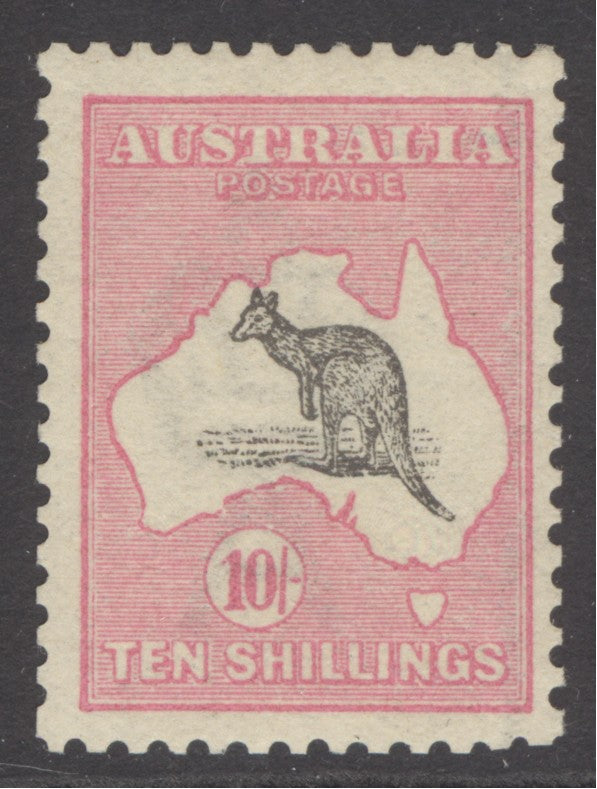 SG 14 Australia 1913-14. 10/- grey & pink, watermark 2, die 2, perf 12. A fine fresh lightly mounted mint example. Good colours, & well centred for this issue CAT £950