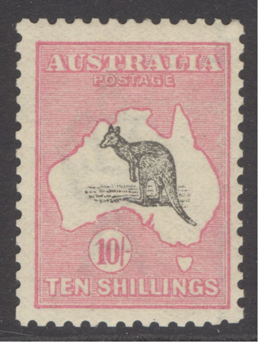 SG 14 Australia 1913-14. 10/- grey & pink, watermark 2, die 2, perf 12. A fine fresh lightly mounted mint example. Good colours, & well centred for this issue CAT £950