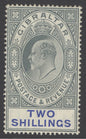 SG 62 Gibraltar 1904-08. 2/- green & blue. Very lightly mounted mint CAT £140
