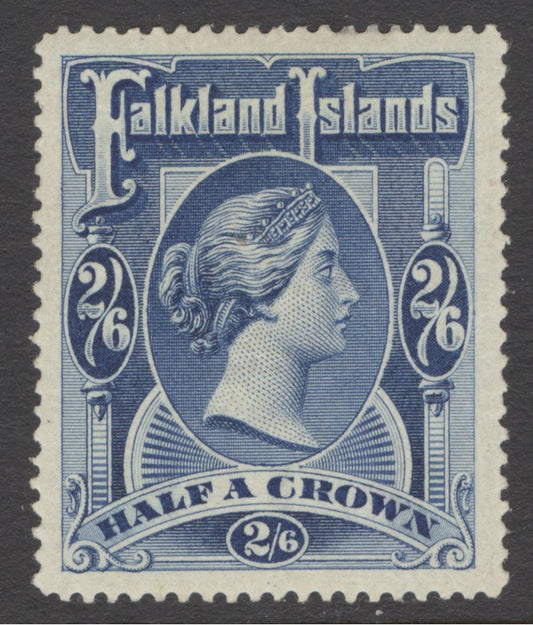 SG 41 Falklands 1898. 2/6 deep blue. A fine fresh mounted mint example. Good deep colour & well centred CAT £275