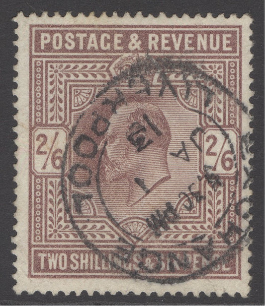 SG 317 2/6 dark purple. Very fine used with a Liverpool exchange CDS, Jan 1st 1913