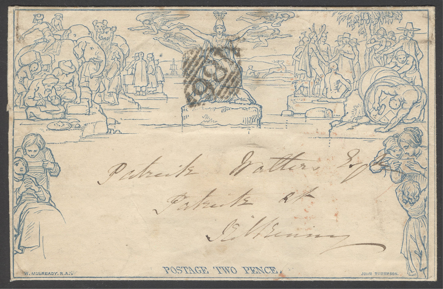 1847 2d cover to Kilkenny, cancelled with an Irish ‘186’ of Dublin, dated 24th Dec 1847, Kilkenny  Dec 25th back stamp in blue on reverse. Some light soiling but overall clean condition for age CAT £2400